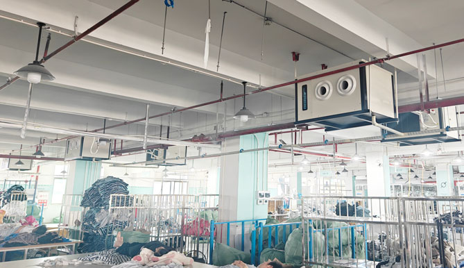 制衣廠制冷降溫，安裝蒸發冷省電空調-臥式射流空調機組