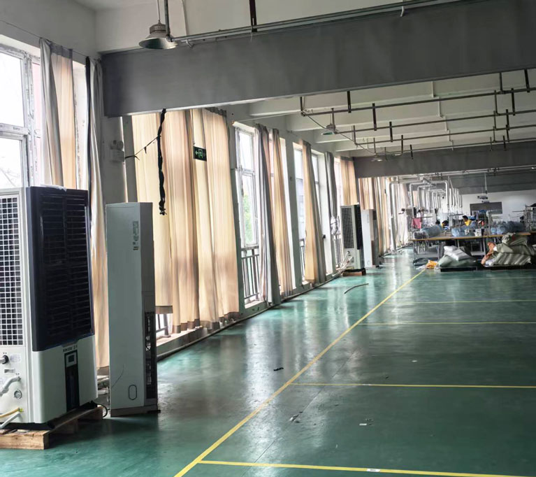 生產(chǎn)車(chē)間整體制冷降溫，安裝蒸發(fā)冷省電空調(diào)-立式軸流雙風(fēng)口機(jī)型